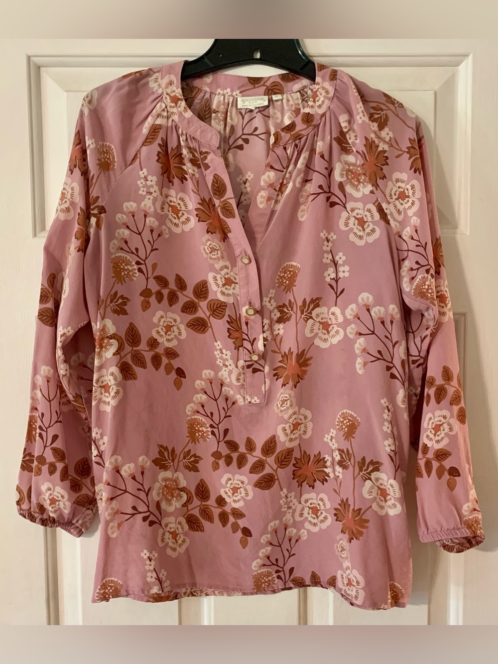 Spartina 449 Women's Mauve Floral Button-Neck Silk Blouse M